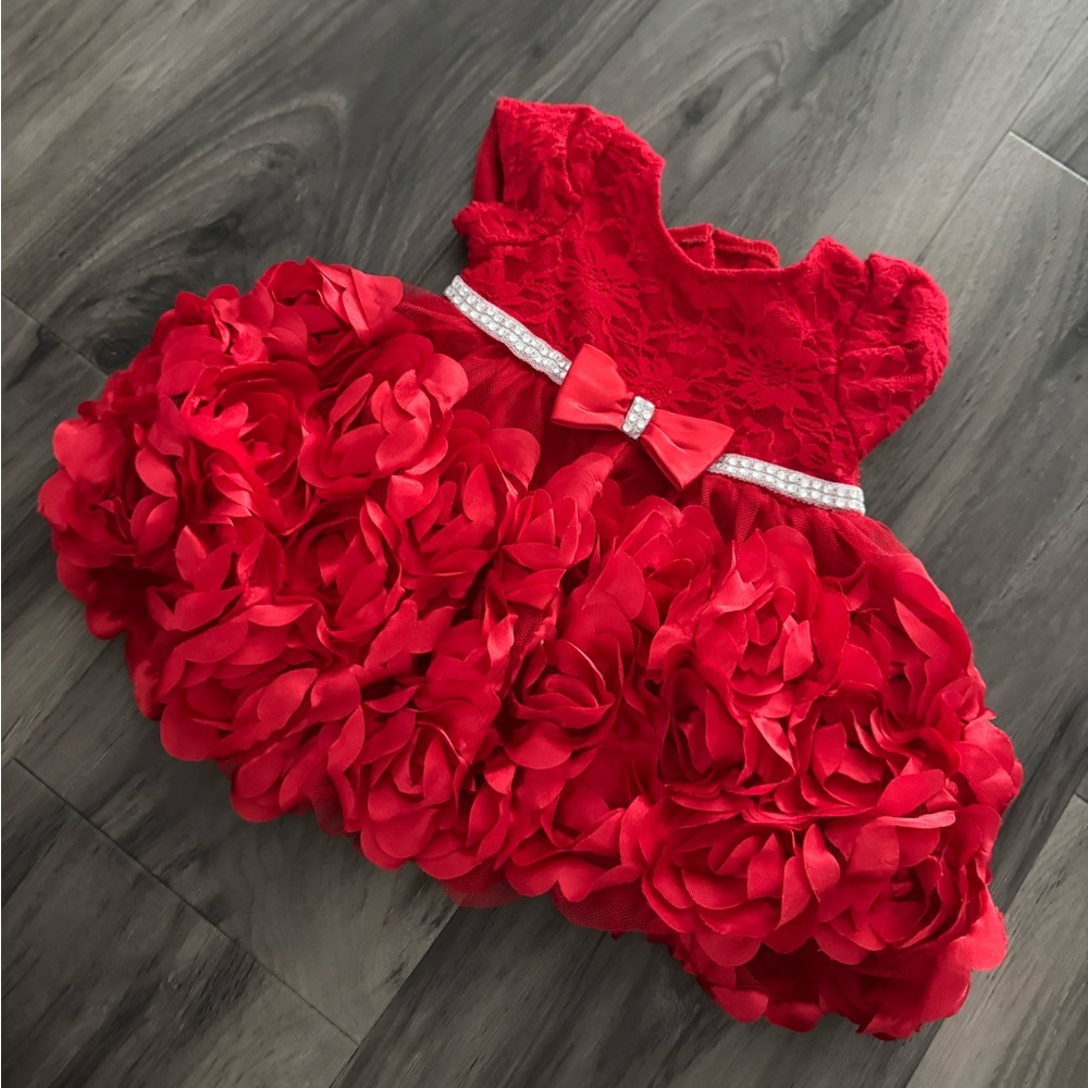 Red Floral Baby Dress with Bow